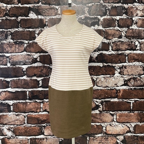 Lalu T-Shirt Dress Tan Brown Stripes Size Medium - Picture 1 of 12